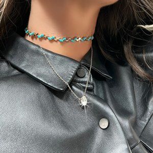 Turquoise Marquise 14K Yellow Gold Leaf Motif Necklace